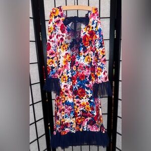 Floral Kids Formal Dress with Navy Accents